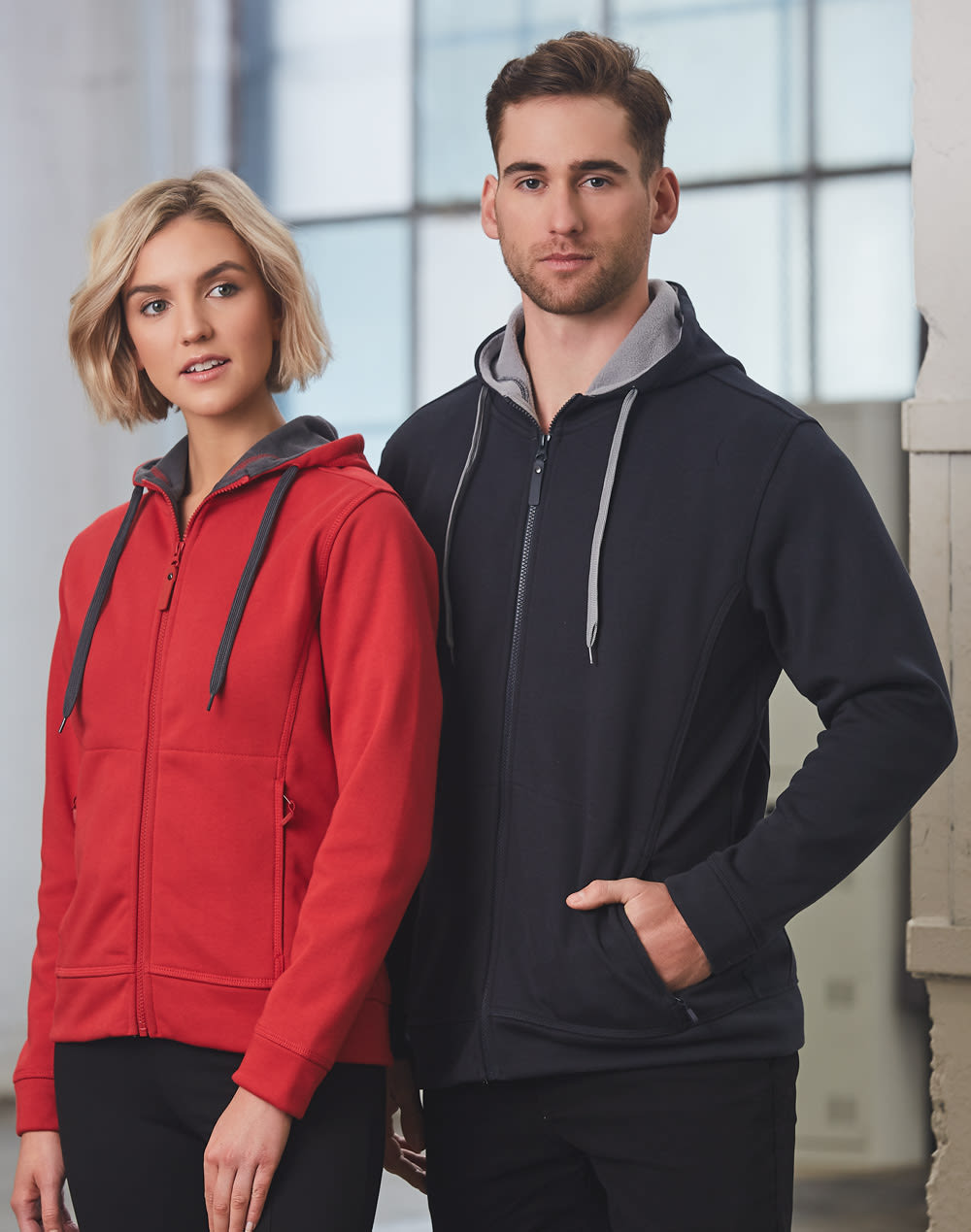 Men's Full Zip Contrast Fleece Hoodie SH-FL17