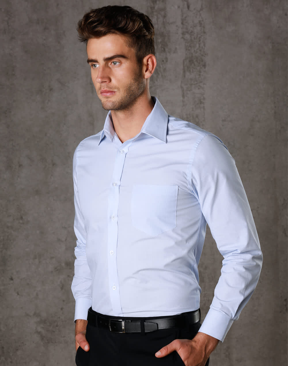 Men's Fine Stripe Long Sleeve Shirt SH-M7212