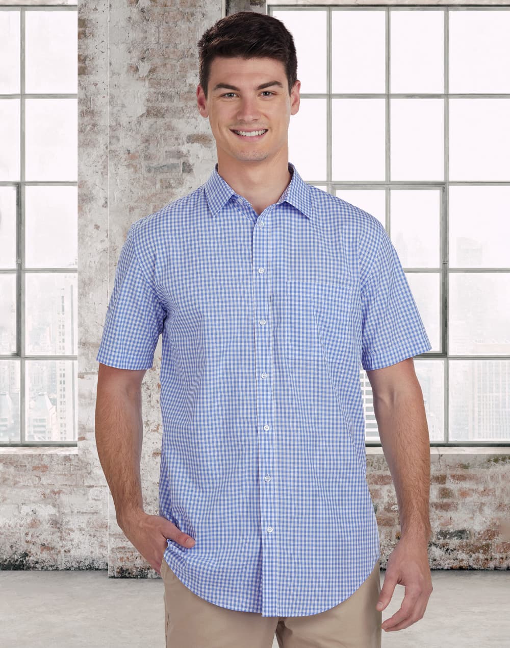 Men's Gingham Check S/S Shirt SH-M7300S