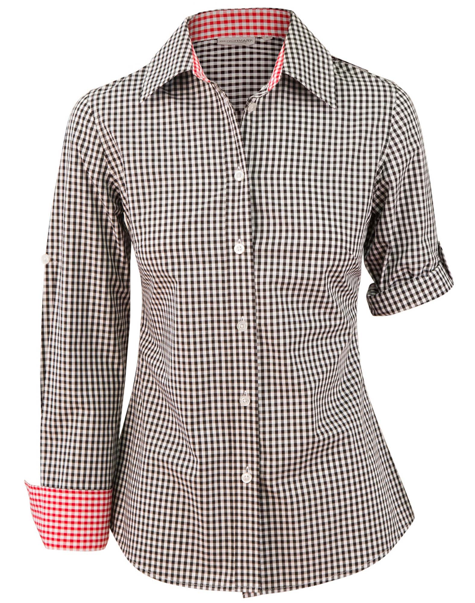Women's Gingham Check Roll-up L/S Shirt SH-M8330L