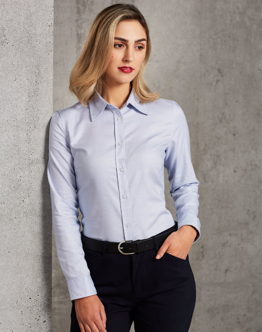 Ladies' Dot Contrast Long Sleeve Shirt SH-M8922