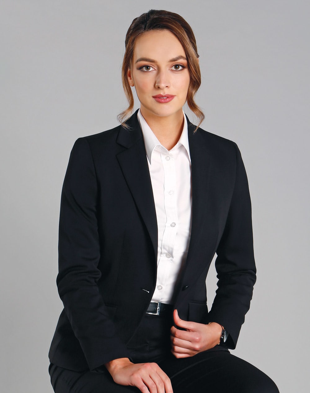 Ladies' Wool Blend Stretch One Button Cropped Jacket SH-M9201