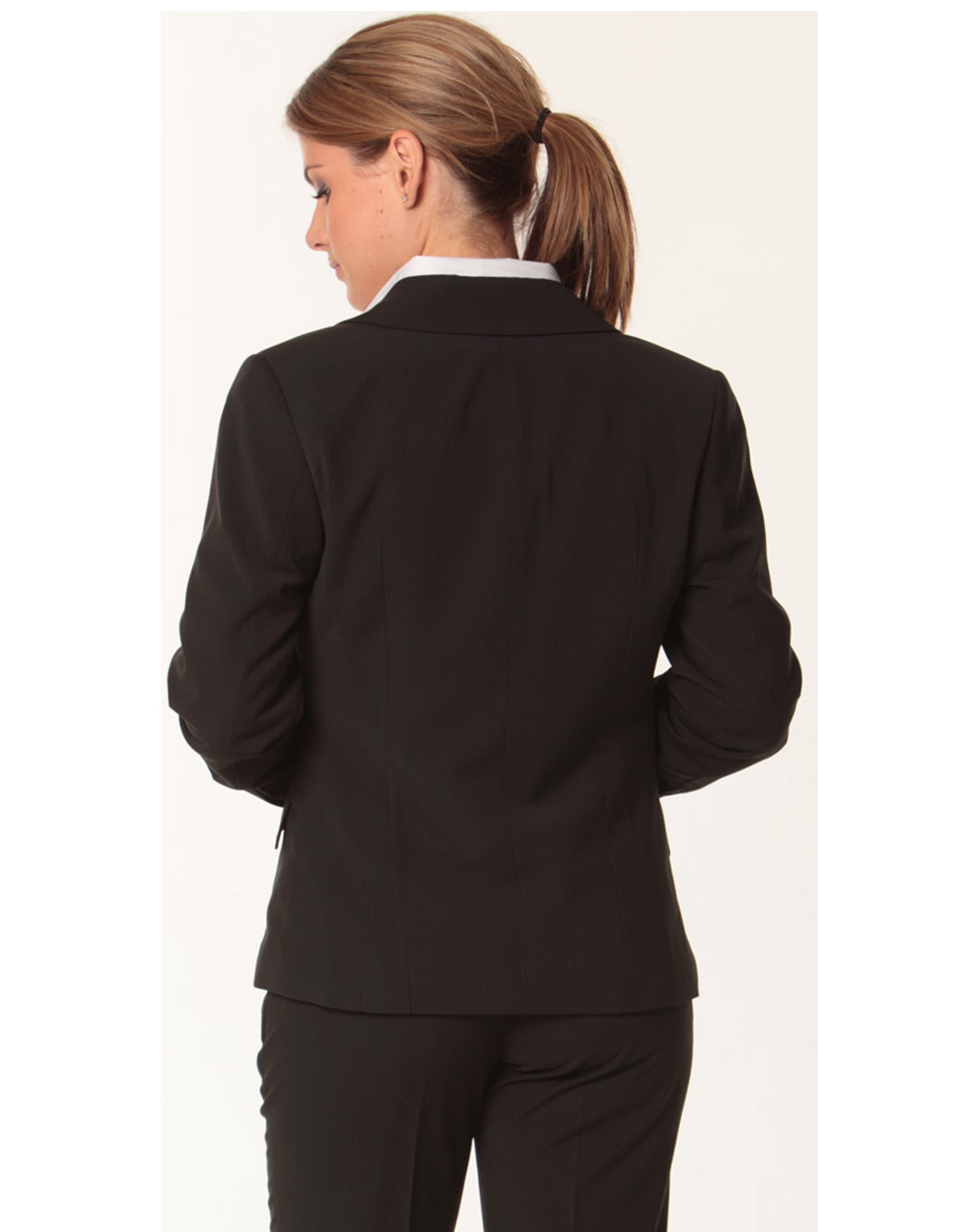 Women's One Button Cropped Jacket in Poly/Viscose Stretch Stripe SH-M9208