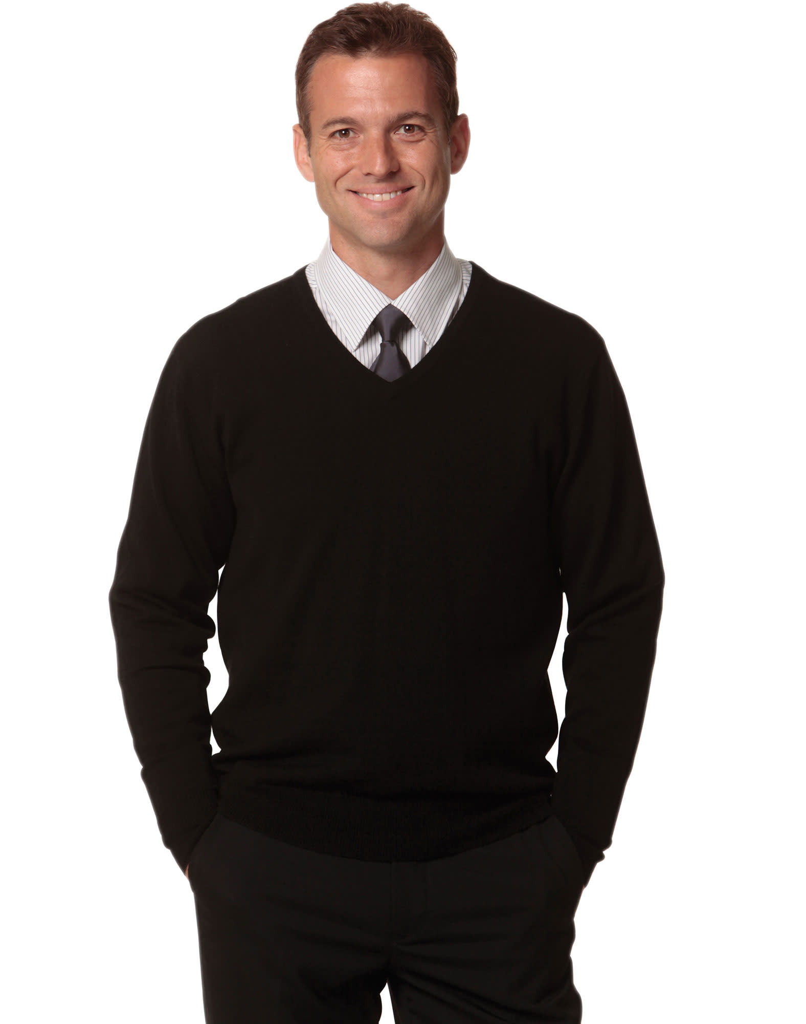 Men's 100% Merino Wool V Neck L/S Sweater SH-M9502