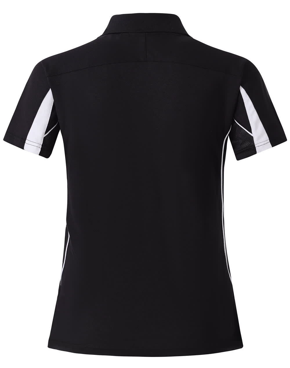 A navy short sleeve polo shirt with white detailing and a subtle logo.