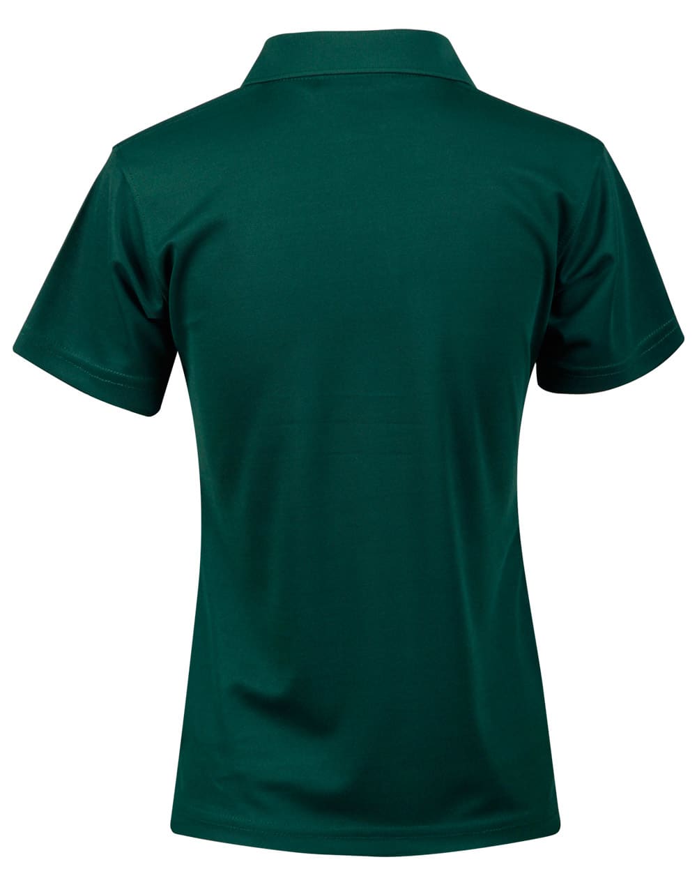 A short-sleeve polo shirt in green, featuring a classic collar and smooth texture, with a logo on the back.
