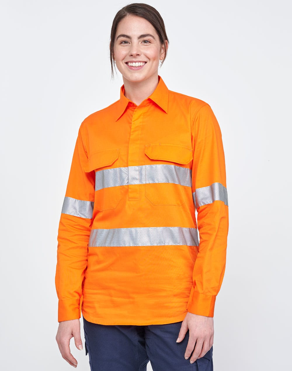 Hi Vis Cool-Breeze Closed Front L/S Shirt (Perforated Tape) SH-SW87