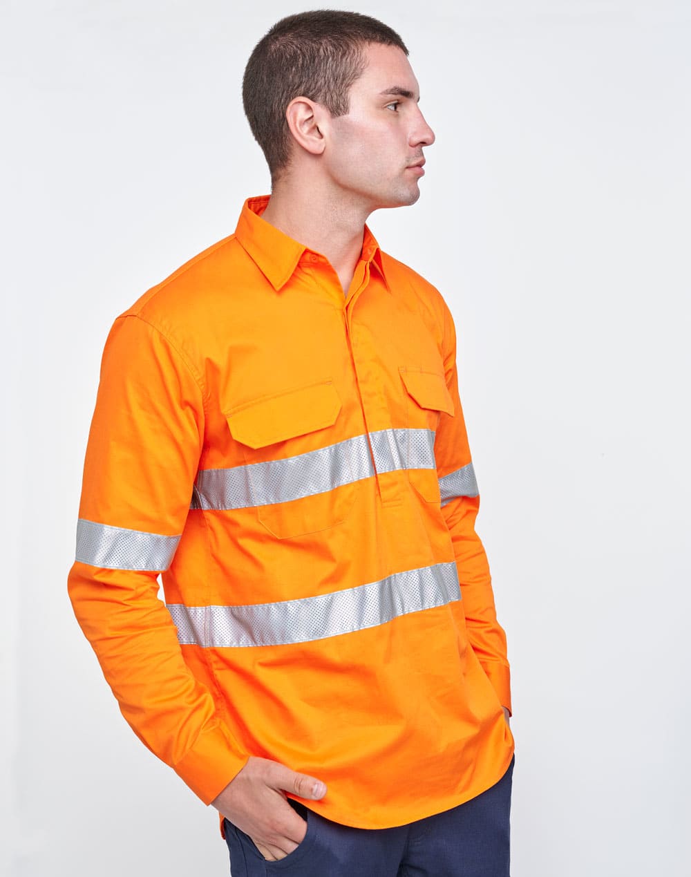 Hi Vis Cool-Breeze Closed Front L/S Shirt (Perforated Tape) SH-SW87