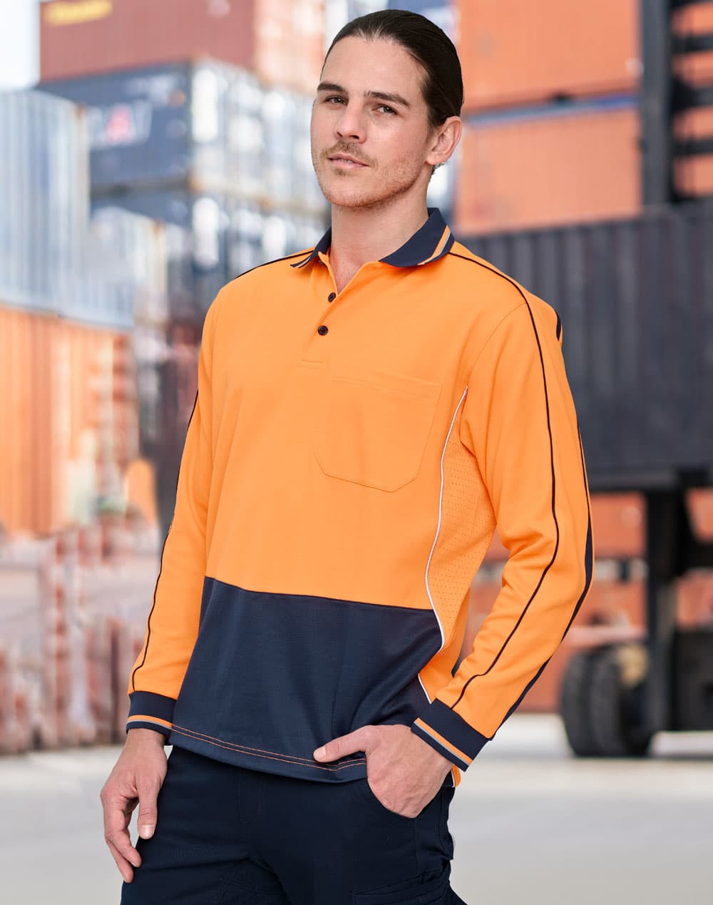 Hi-Vis Sustainable Cool-Breeze Truedry Safety L/S Polo SH-SW90