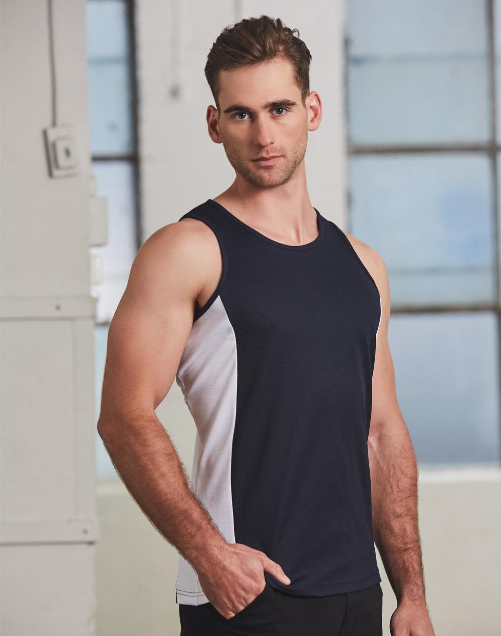 Men's cooldry contrast mesh singlet SH-TS19