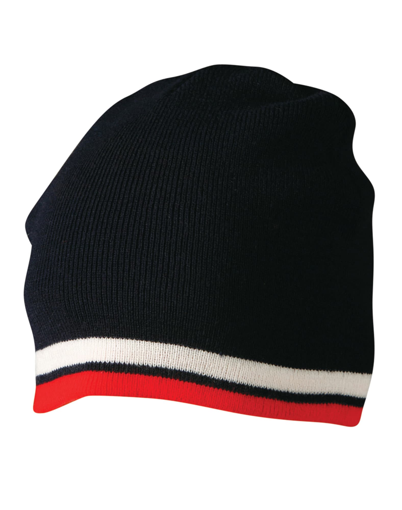 Alternative view of Knitted 100% acrylic contrast stripes beanie