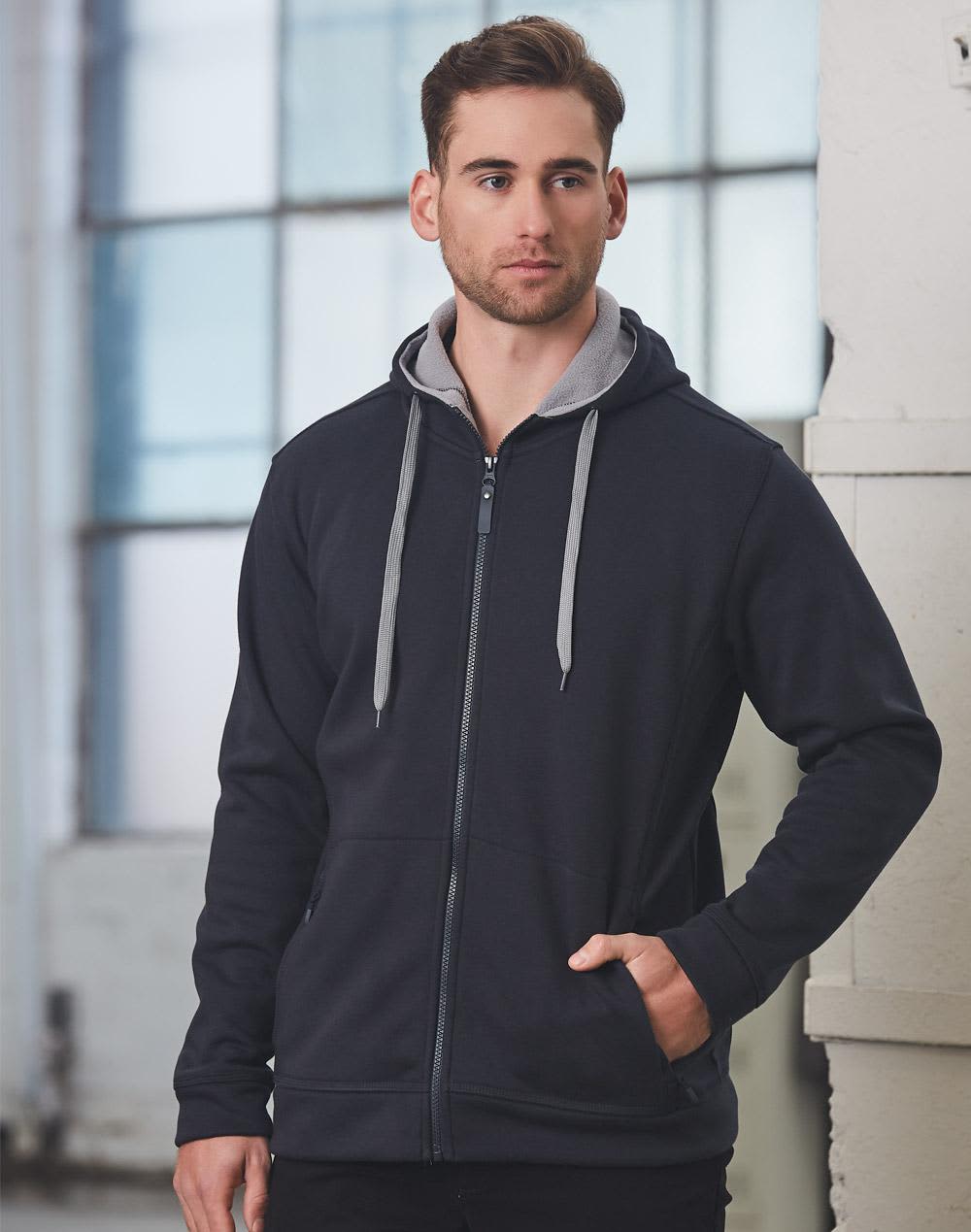 Mens Full Zip Contrast Bonded Fleece Hoodie FL17