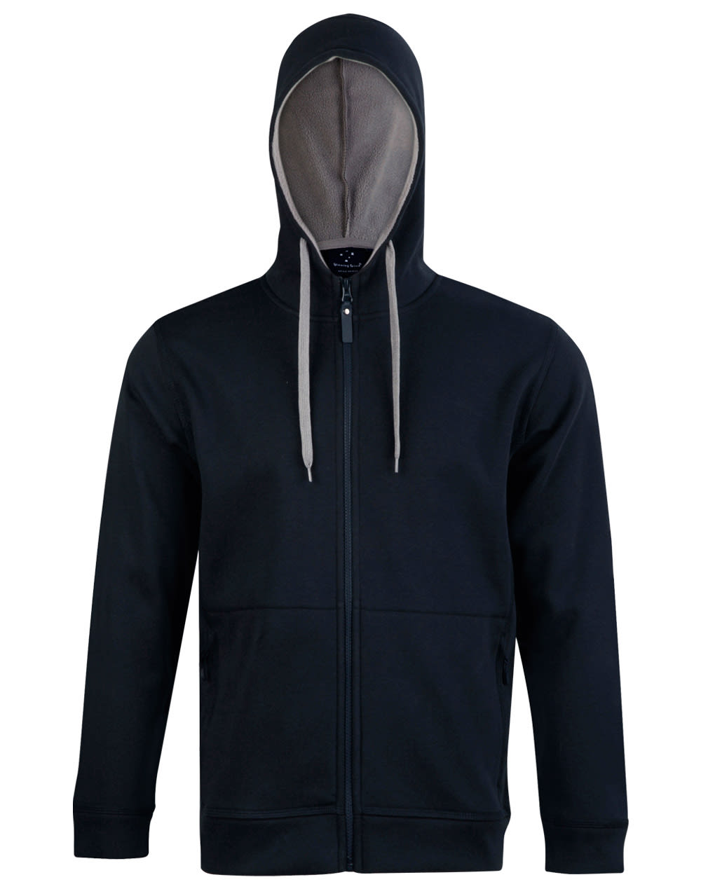 Mens Full Zip Contrast Bonded Fleece Hoodie FL17 | Navy/Grey