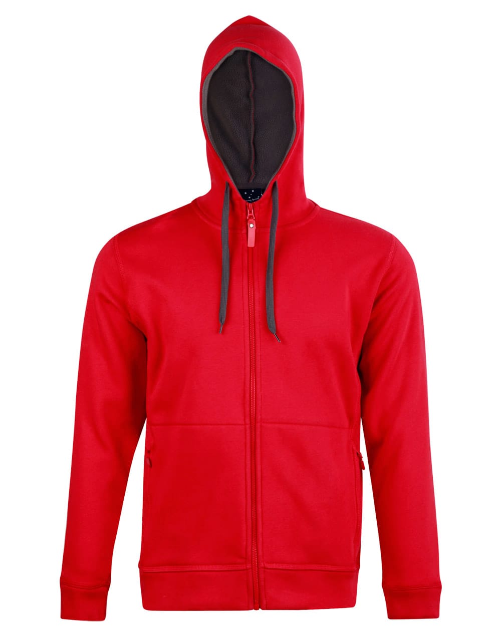 Mens Full Zip Contrast Bonded Fleece Hoodie FL17 | Red/Charcoal