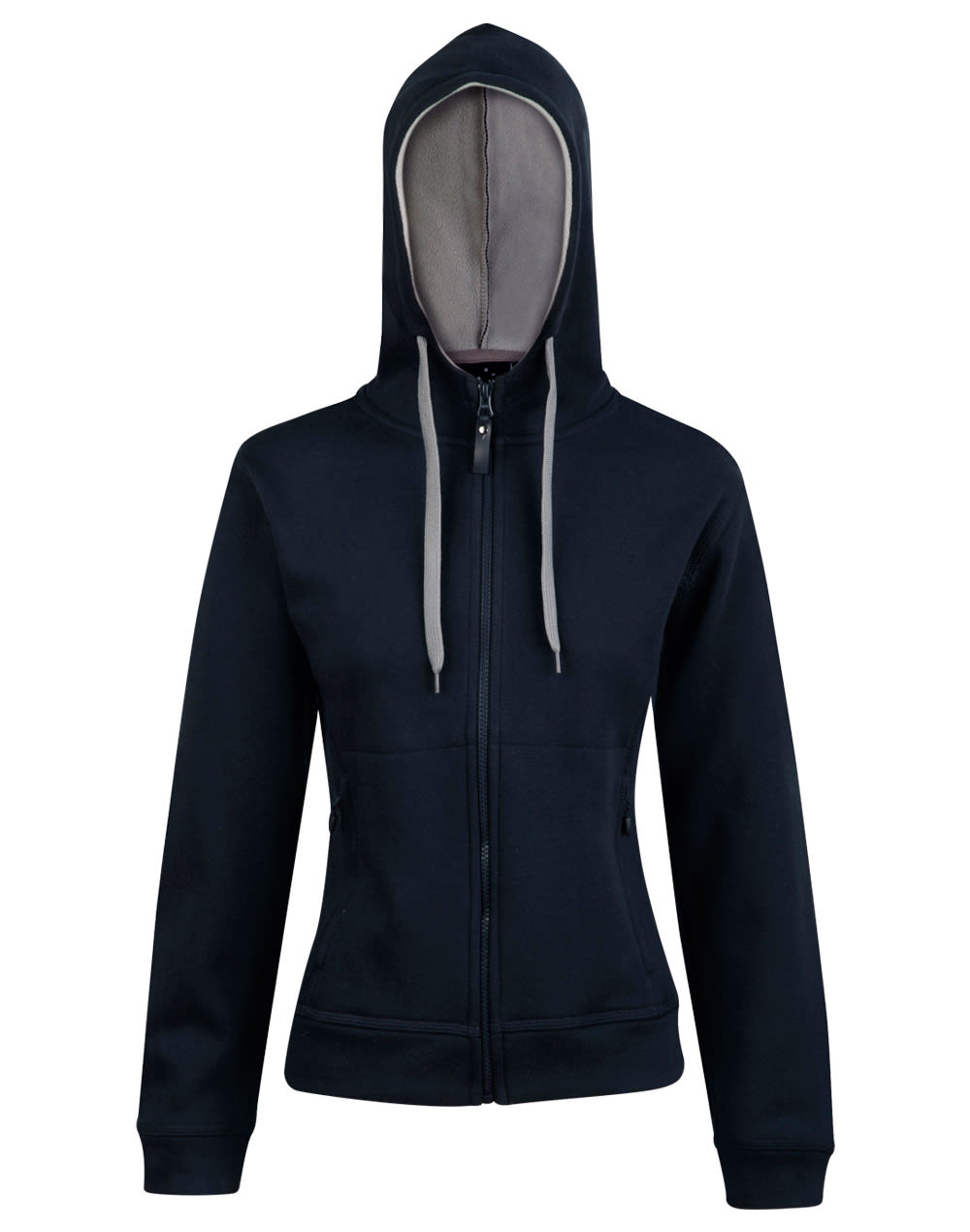 Ladies Full Zip Contrast Bonded Fleece Hoodie FL18 | Navy/Grey