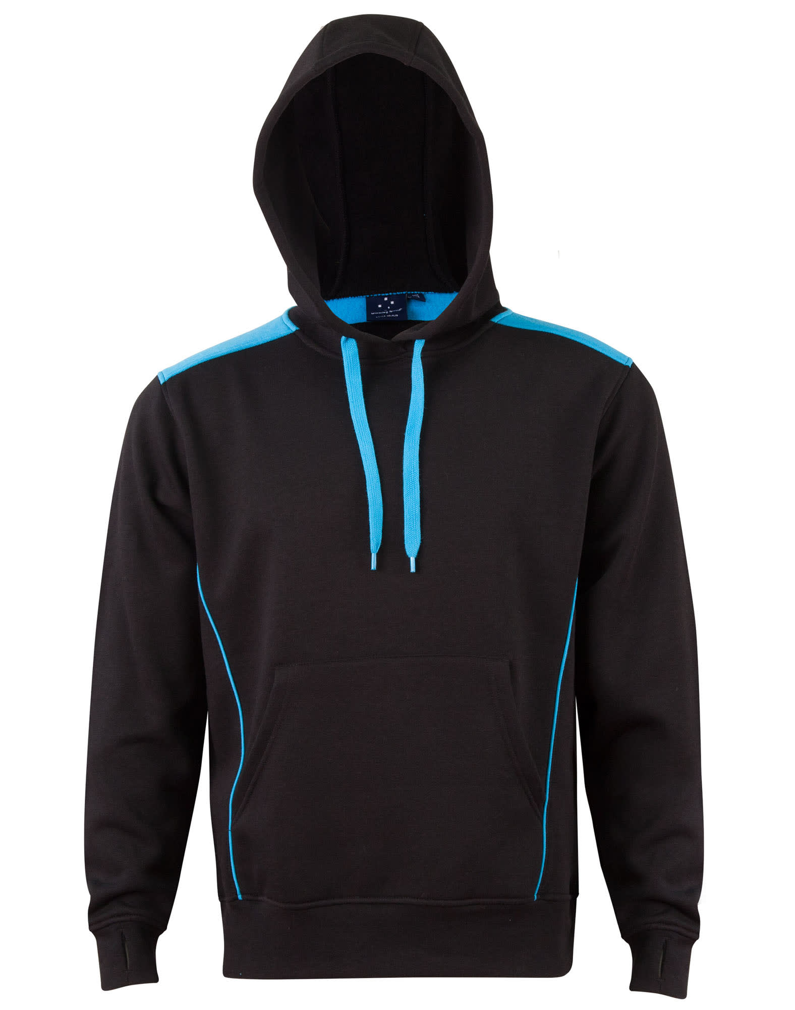 Adults Close Front Contrast Fleece Hoodie FL19 | Black/Aqua Blue