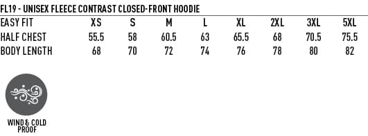 Adults Close Front Contrast Fleece Hoodie FL19 | 