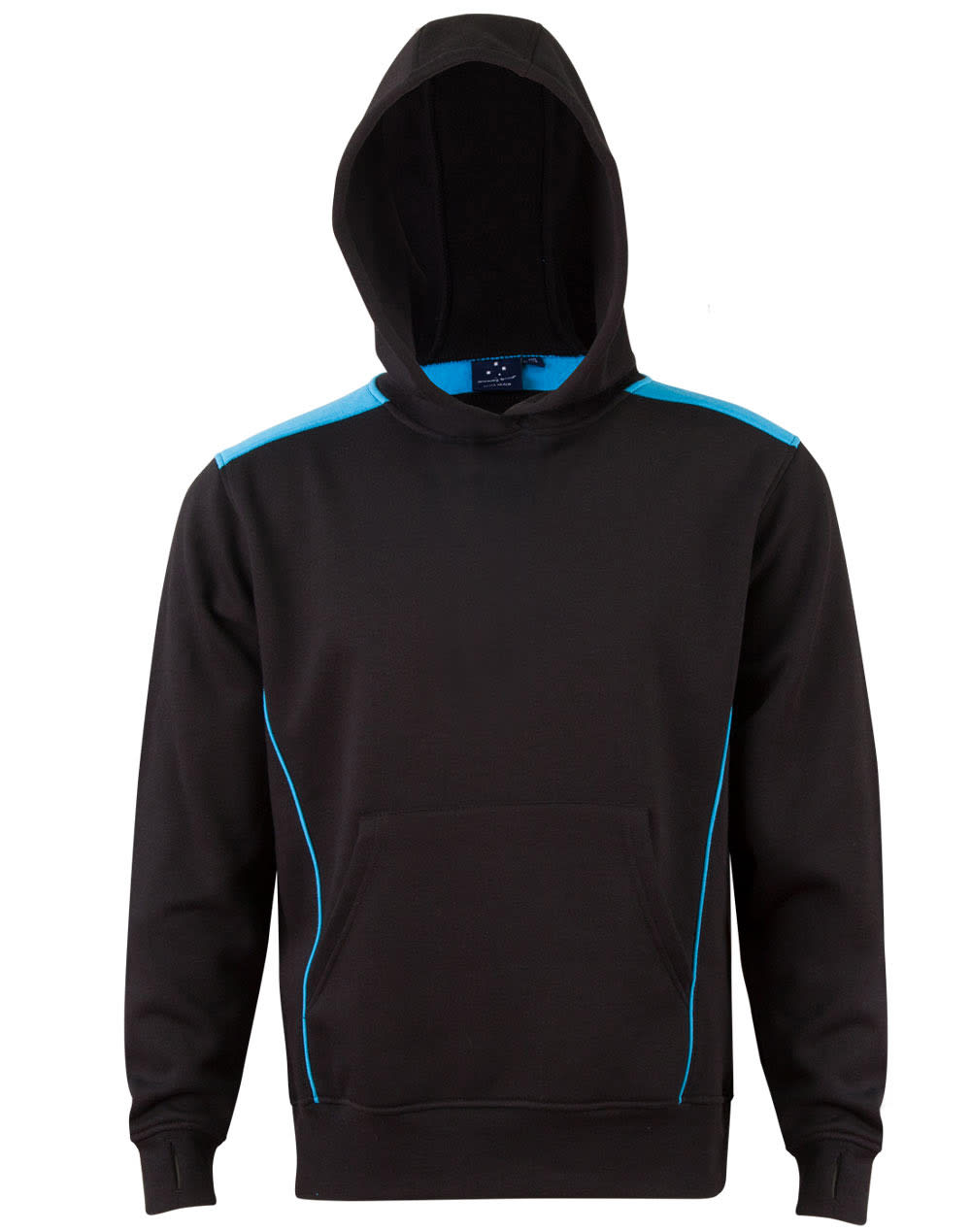 Kids Close Front Contrast Fleece Hoodie FL19K | Black/Aqua Blue