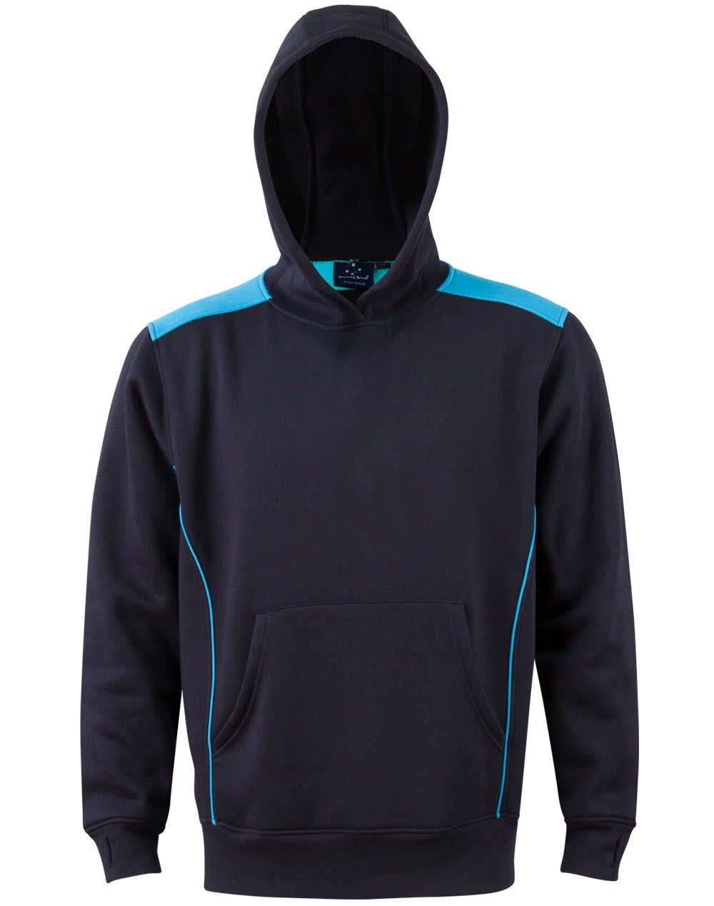 Kids Close Front Contrast Fleece Hoodie FL19K | Navy/Aqua Blue