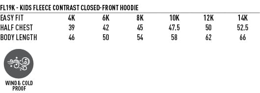 Kids Close Front Contrast Fleece Hoodie FL19K | 