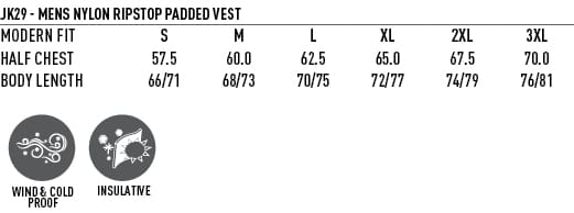 Mens Nylon Rip-stop Padded Vest JK29 | 