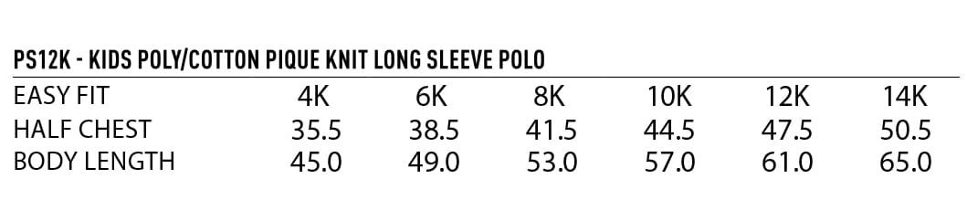 Kids Poly/Cotton Pique Long Sleeve Polo PS12K | 