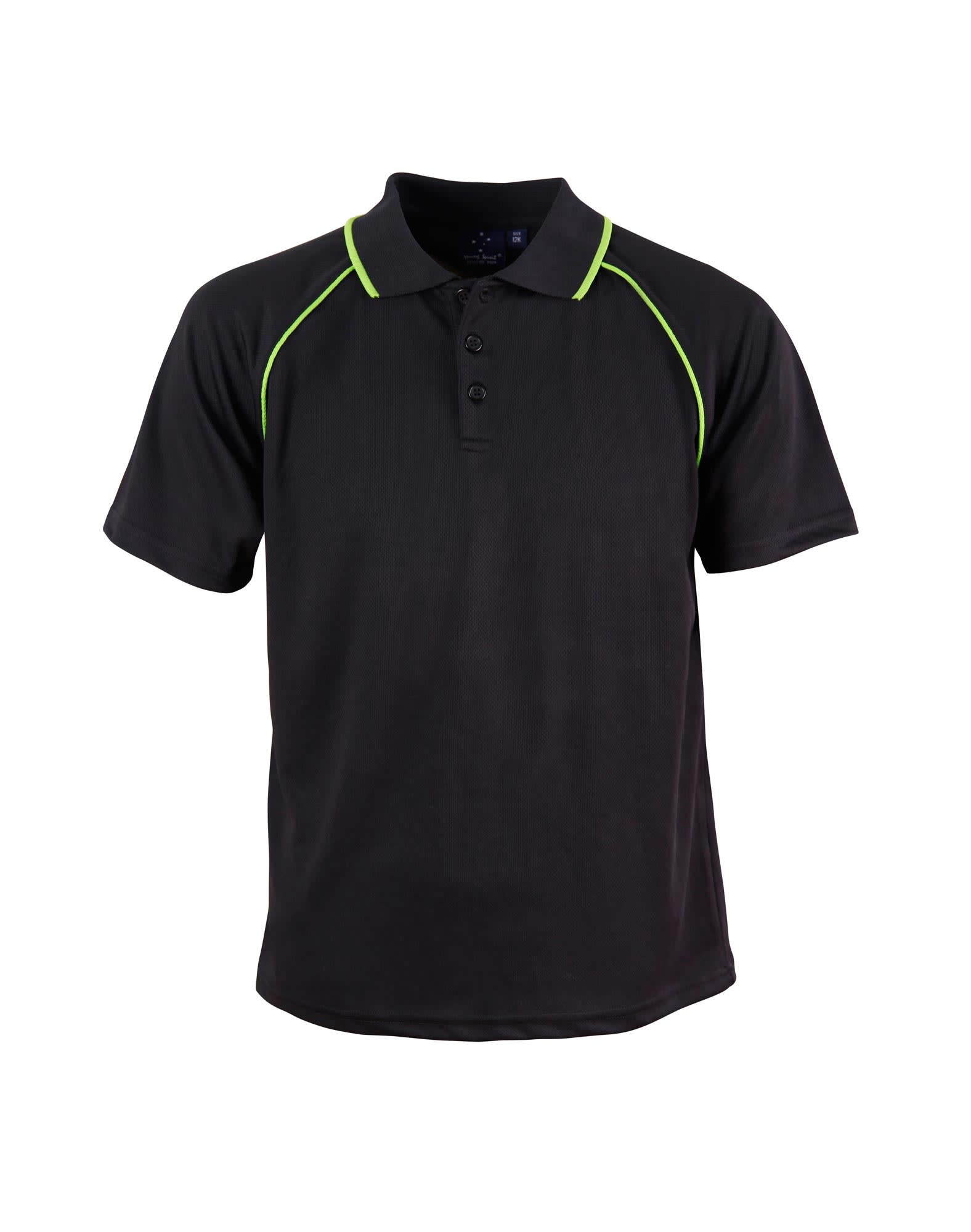 Kids CoolDry Raglan Short Sleeve Contrast Polo PS24 | Black/Lime