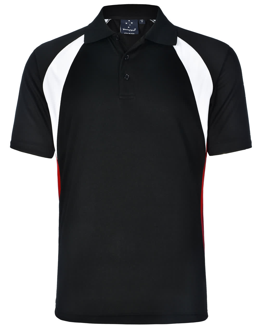 Mens CoolDry Tri-colour Contrast Short Sleeve Polo PS28 | Black/White/Red