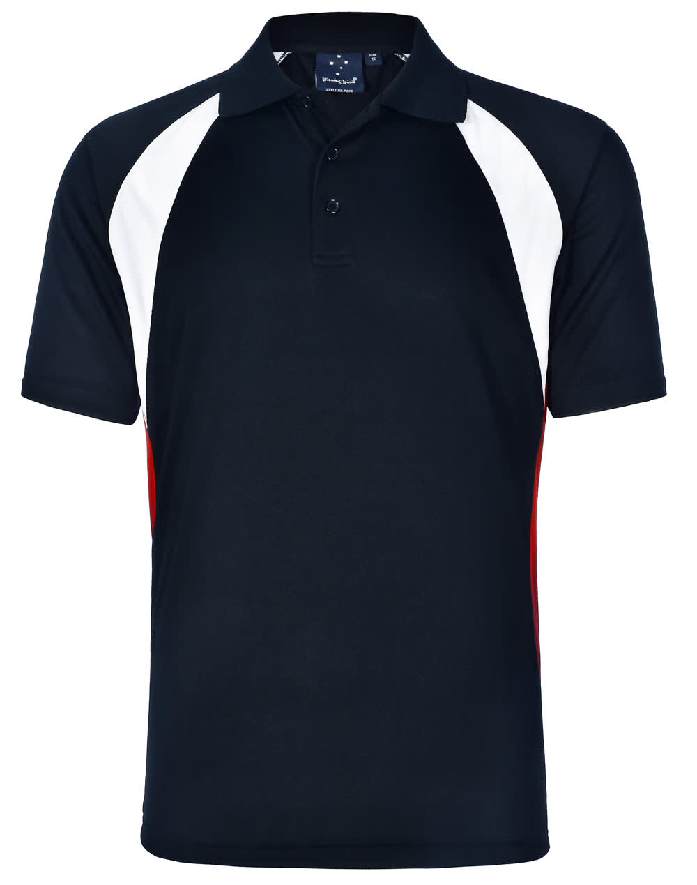 Mens CoolDry Tri-colour Contrast Short Sleeve Polo PS28 | Navy/White/Red