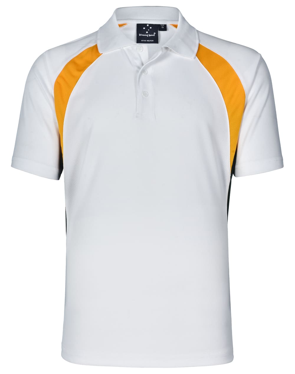 Mens CoolDry Tri-colour Contrast Short Sleeve Polo PS28 | White/Gold/Bottle