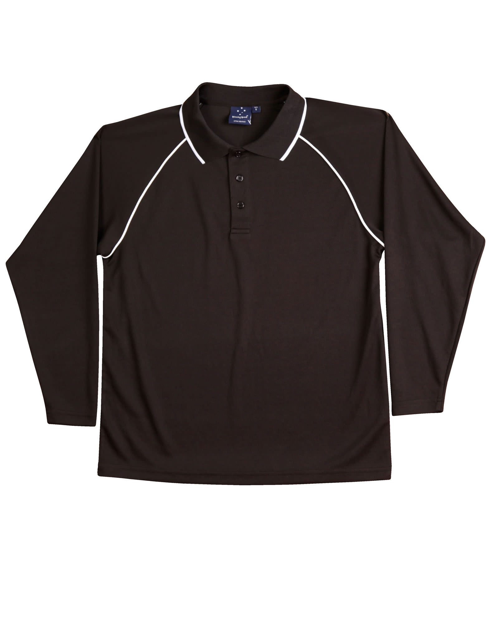 Mens CoolDry Long Sleeve Contrast Colour Polo PS43 | Black/White