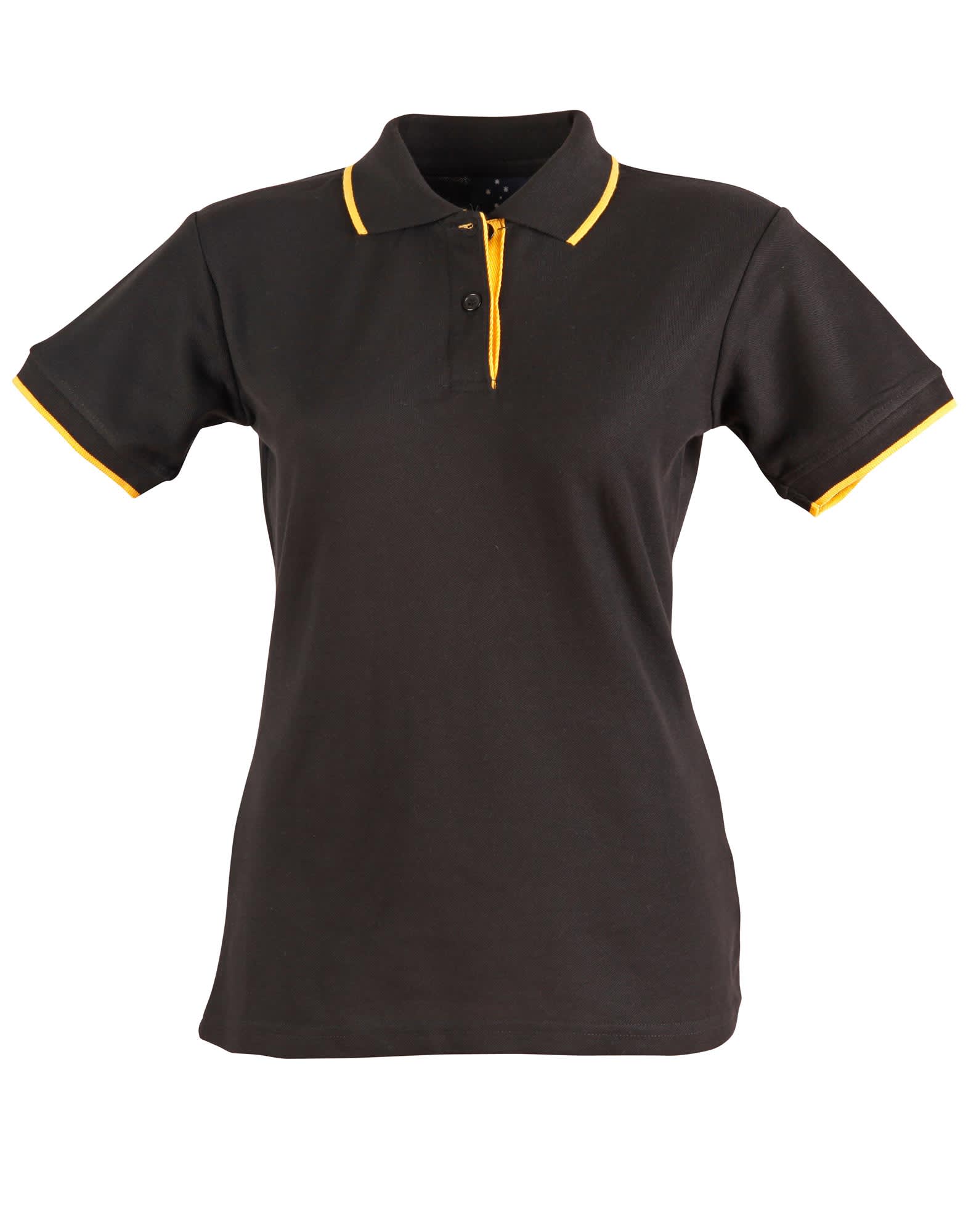 Ladies Poly/Cotton Contrast Pique Short Sleeve Polo PS48A | Black/Gold