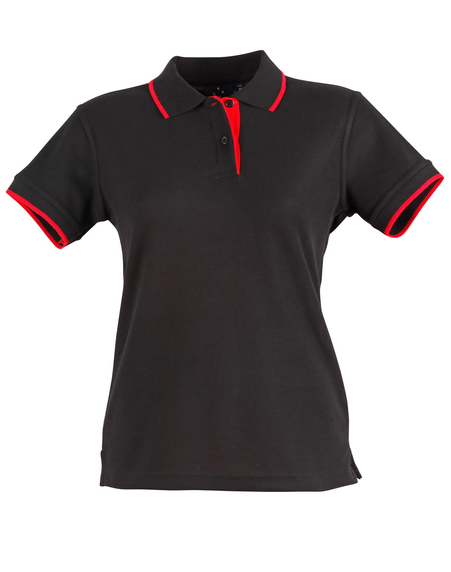 Ladies Poly/Cotton Contrast Pique Short Sleeve Polo PS48A | Black/Red