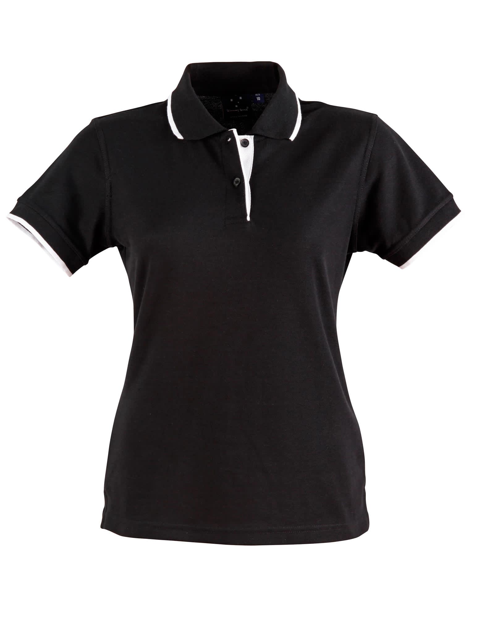 Ladies Poly/Cotton Contrast Pique Short Sleeve Polo PS48A | Black/White