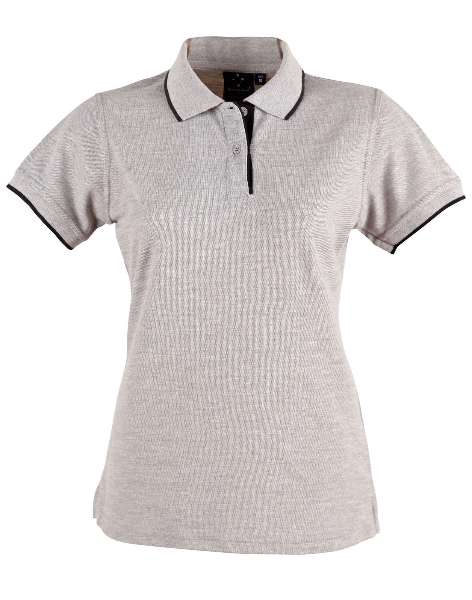 Ladies Poly/Cotton Contrast Pique Short Sleeve Polo PS48A | Grey/Black