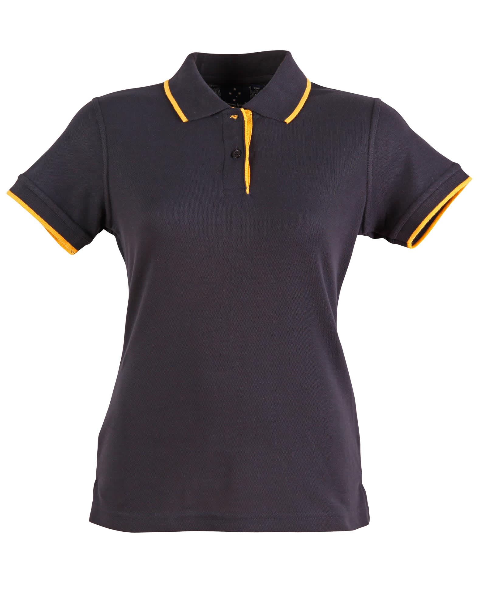 Ladies Poly/Cotton Contrast Pique Short Sleeve Polo PS48A | Navy/Gold