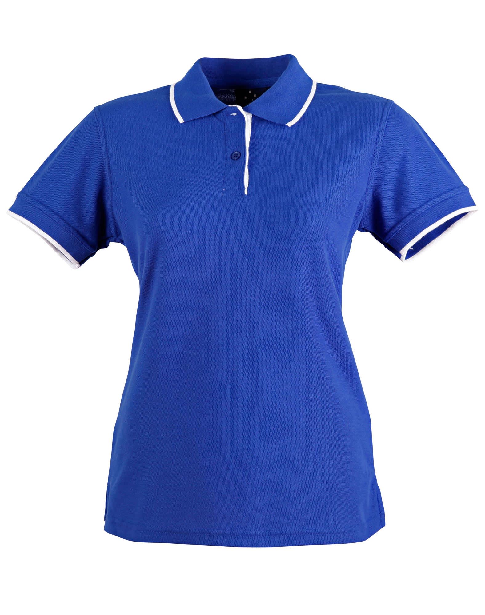 Ladies Poly/Cotton Contrast Pique Short Sleeve Polo PS48A | Royal/White