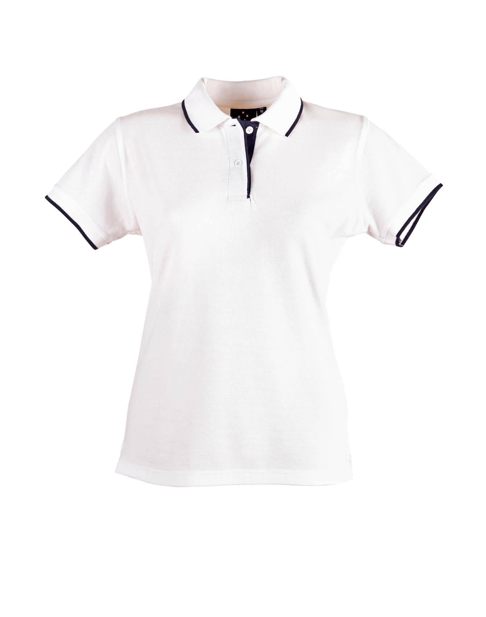 Ladies Poly/Cotton Contrast Pique Short Sleeve Polo PS48A | White/Navy