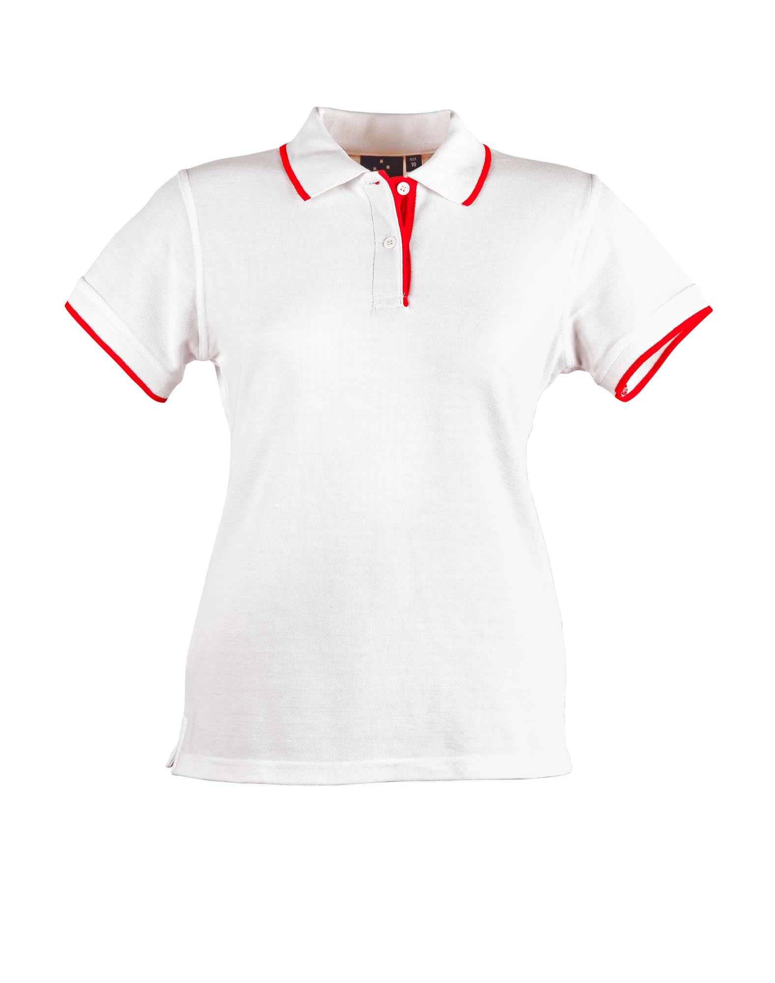 Ladies Poly/Cotton Contrast Pique Short Sleeve Polo PS48A | White/Red