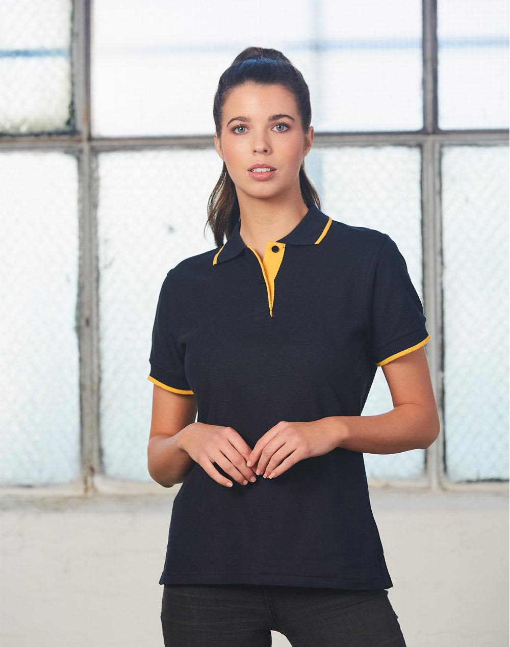 Ladies Poly/Cotton Contrast Pique Short Sleeve Polo PS48A