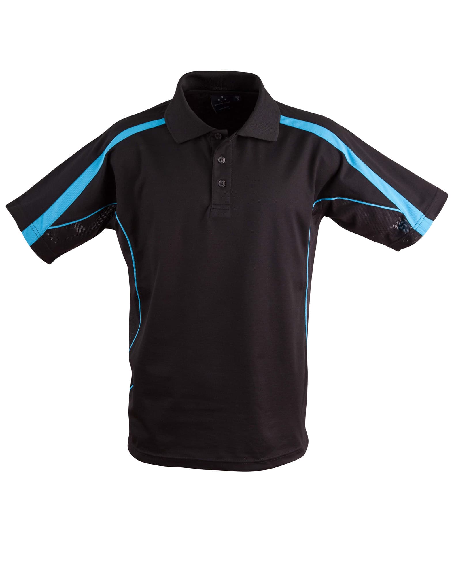 Kids TrueDry Fashion Short Sleeve Polo PS53K | Black/Aqua Blue