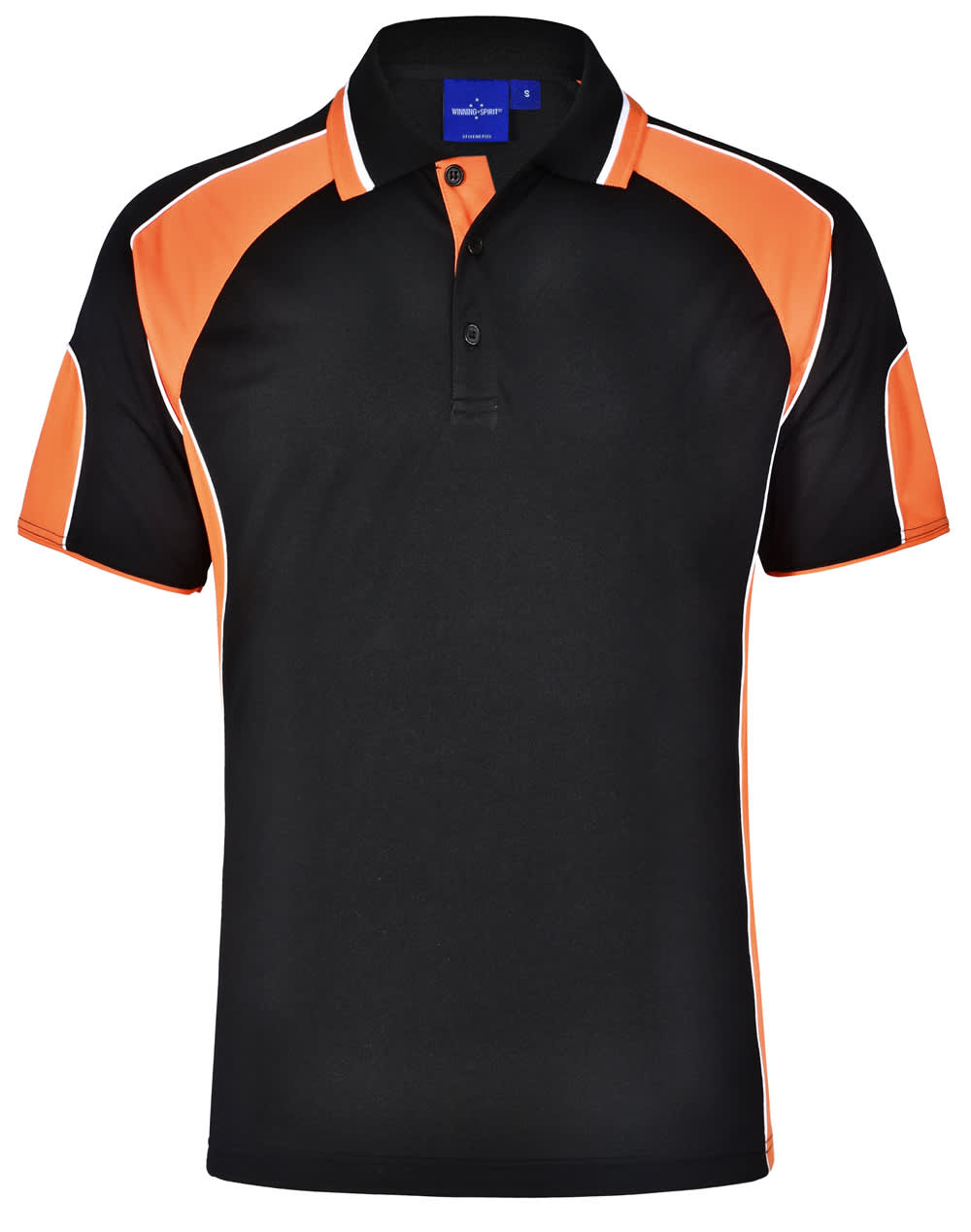 Mens CoolDry Contrast Short Sleeve Polo with Sleeve Panels PS61 | Black/Orange