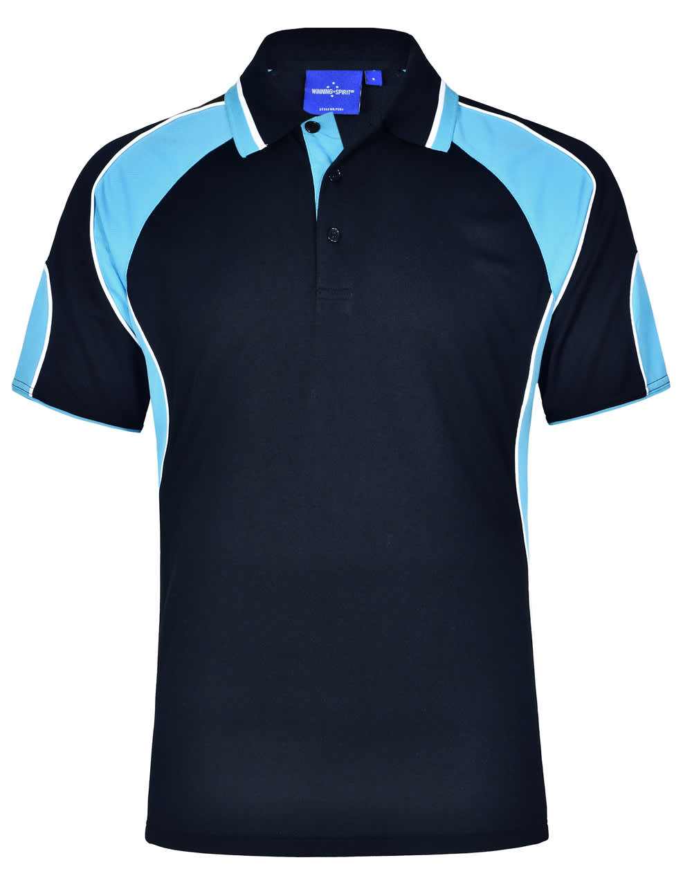 Mens CoolDry Contrast Short Sleeve Polo with Sleeve Panels PS61 | Navy/Aqua Blue