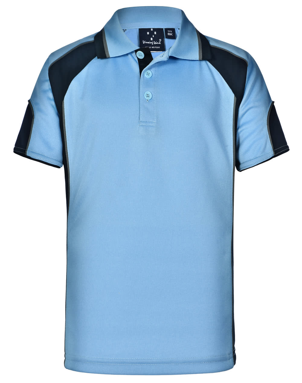 Kids CoolDry Contrast Short Sleeve Polo with Sleeve Panels PS61K | Skyblue/Navy