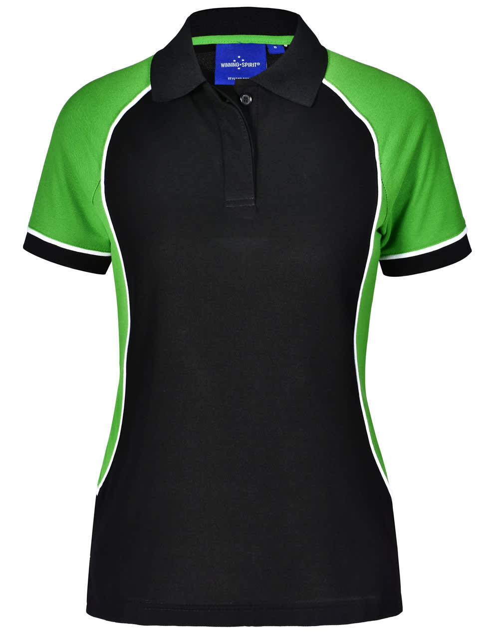 Ladies TrueDry Tri-Colour Short Sleeve Pique Polo PS78 | Black/White/Green