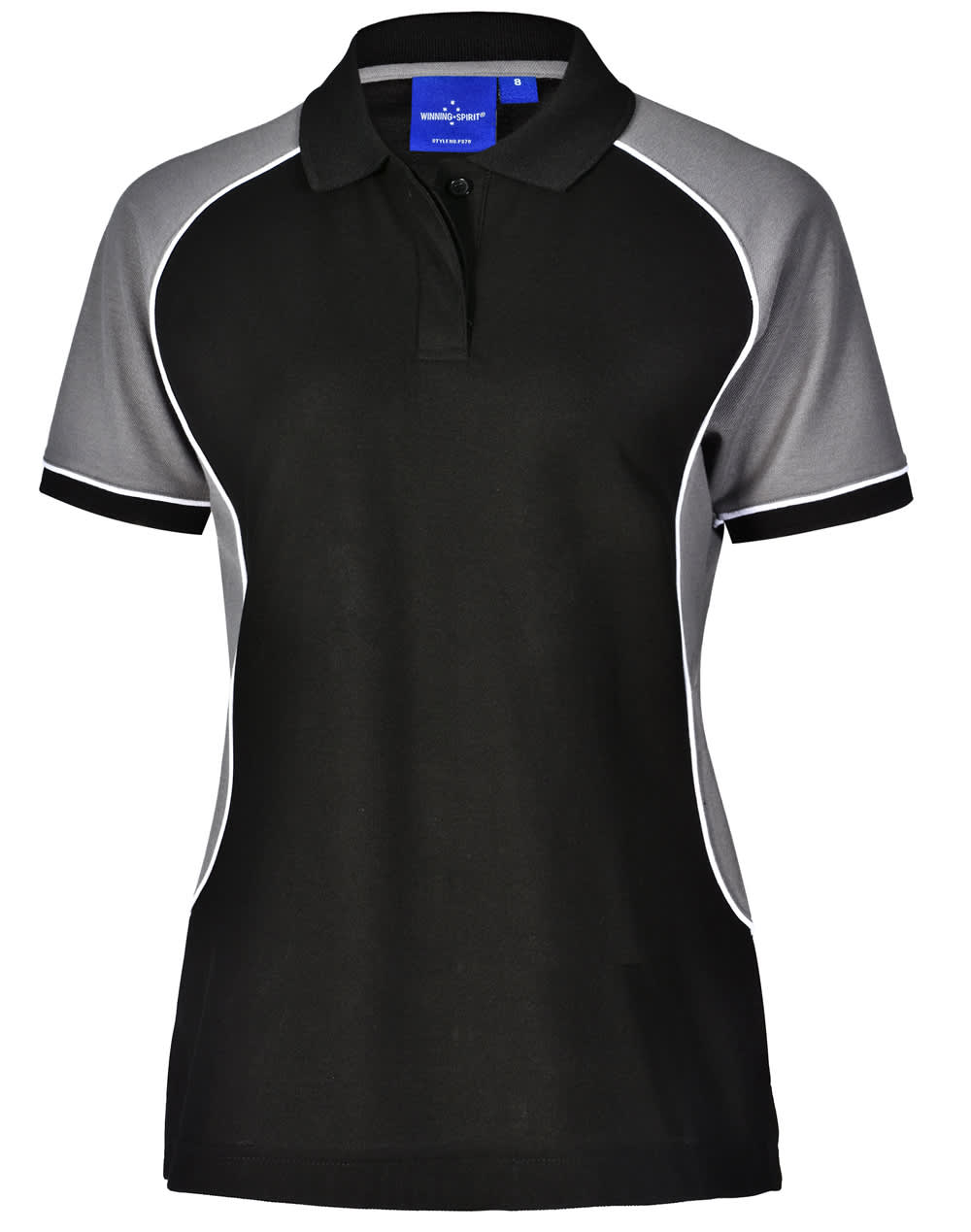 Ladies TrueDry Tri-Colour Short Sleeve Pique Polo PS78 | Black/White/Grey