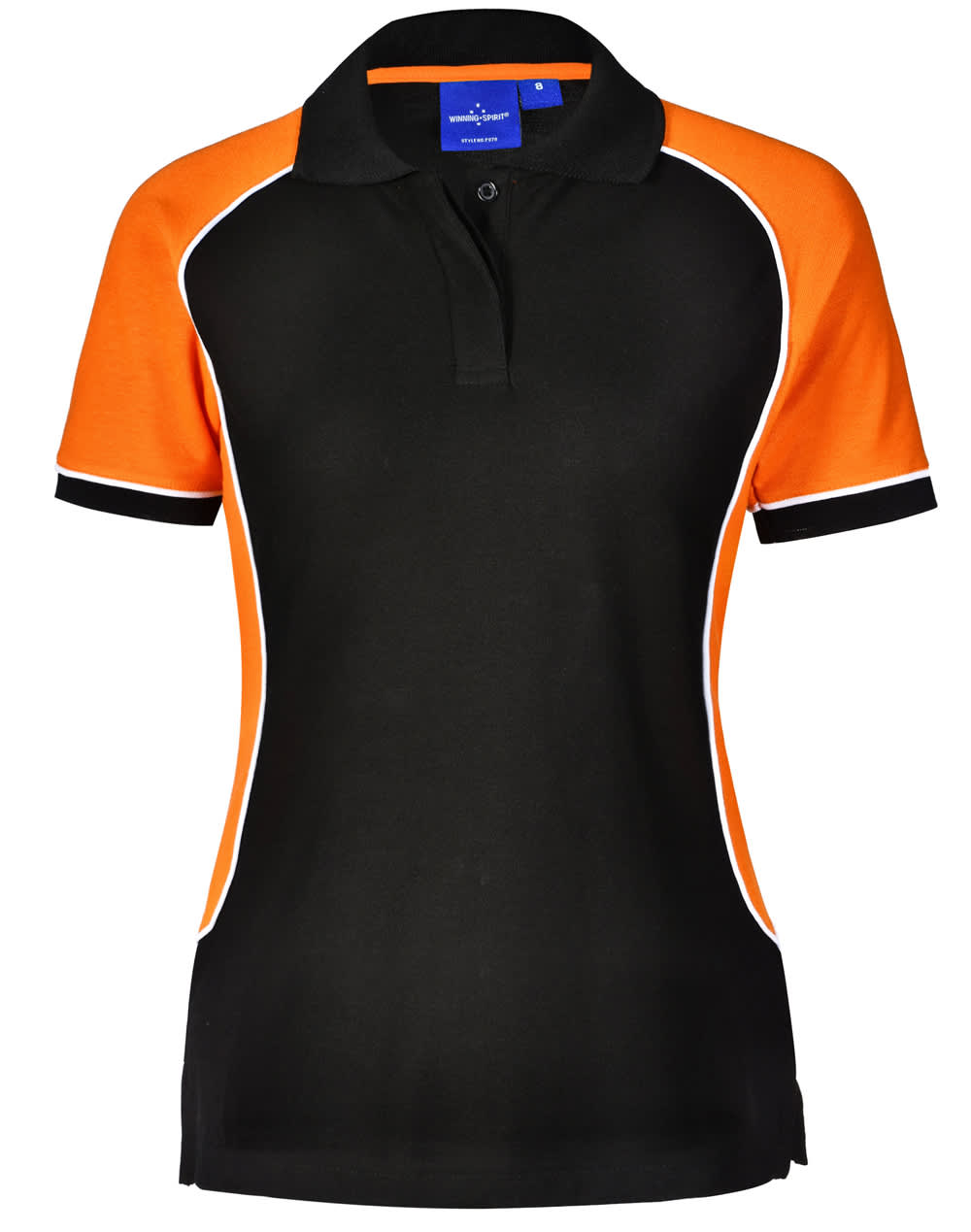 Ladies TrueDry Tri-Colour Short Sleeve Pique Polo PS78 | Black/White/Orange