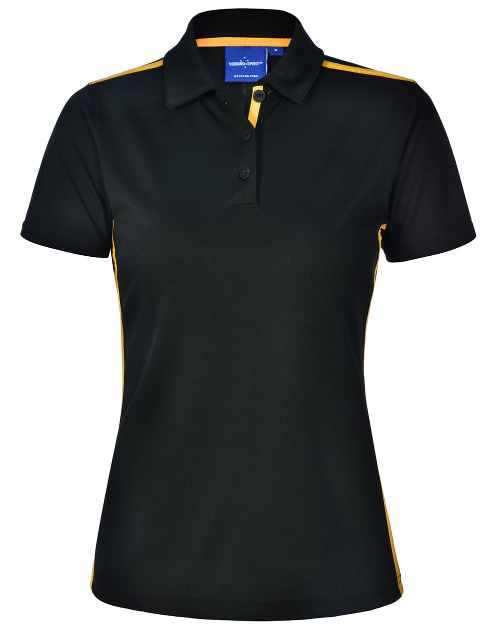 Ladies RapidCoolTM Short Sleeve Contrast Polo PS84 | Black/Gold