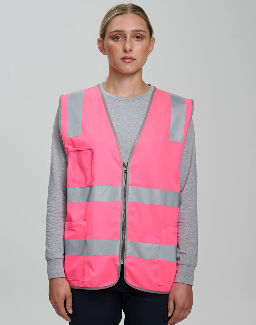 Hi Vis Safety Zip Vest With ID & Utility Pockets SH-SW04