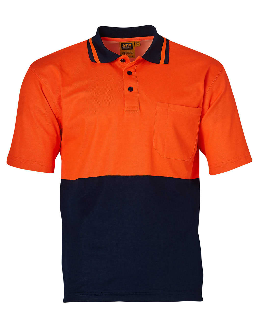 TrueDry Short Sleeve Safety Polo SW12 | FluoroOrange/Navy